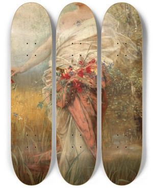Triptych art skateboard deck of Alexander Demetrius Goltz Flora by Alexander Demetrius Goltz (1857-1944)