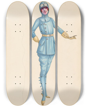 Triptych art skateboard deck of Will R Barnes Aviator 11 by Will R Barnes (1939)
