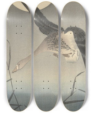 Triptych art skateboard deck of Ohara Koson Goose by Ohara Koson (1877-1945)