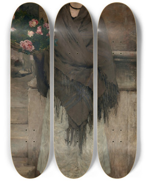 Triptych art skateboard deck of Jules Bastienlepage Marchande De Fleurs Londres by Jules Bastien-Lepage (1848-1884)