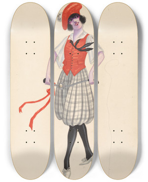 Triptych art skateboard deck of Will R Barnes Cycling by Will R Barnes (1939)