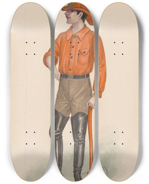 Triptych art skateboard deck of Will R Barnes Firemen by Will R Barnes (1939)