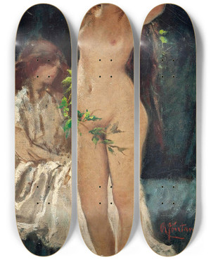 Triptych art skateboard deck of Roberto Fontana Flora by Roberto Fontana (1844-1907)