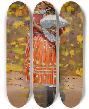 Triptych art skateboard deck of Joa Prka Autumn by Joza Uprka (1861-1940)