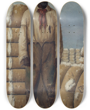 Triptych art skateboard deck of William Aiken Walker Figure Cotton Handler by William Aiken Walker (1838-1921)