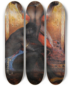 Triptych art skateboard deck of Carlos Abascal The Offering by Carlos Abascal (1871-1948)