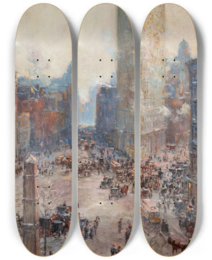 Triptych art skateboard deck of Colin Campbell Cooper Flat Iron Building by Colin Campbell Cooper (1856-1937)