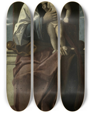 Triptych art skateboard deck of Girolamo Da Santacroce Virgin And Child Enthroned by Girolamo Da Santacroce (1490-1556)