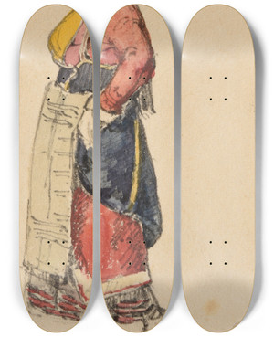 Triptych art skateboard deck of Jacquesraymond Brascassat Tude De Porteuse Deau by Jacques Raymond Brascassat (1804-1867)