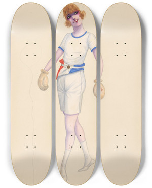 Triptych art skateboard deck of Will R Barnes Boxing 22 by Will R Barnes (1939)