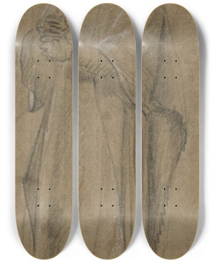 Triptych art skateboard deck of Eustache Le Sueur Study For Priest Bearing Crozier by Eustache Le Sueur (1616-1655)
