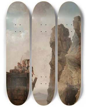 Triptych art skateboard deck of Hubert Robert La Dbarcadre by Hubert Robert (1733-1808)