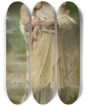 Triptych art skateboard deck of William Bouguereau Les Agneaux by William Bouguereau (1825-1905)