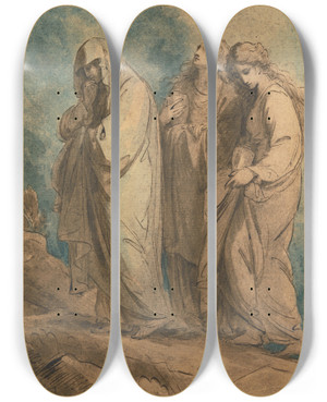 Triptych art skateboard deck of Benjamin West The Three Marys by Benjamin West (1738-1820)