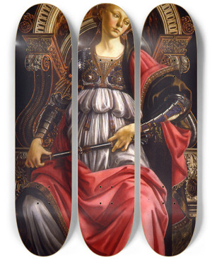 Triptych art skateboard deck of Sandro Botticelli Fortitude by Sandro Botticelli (1444-1510)