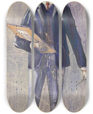 Triptych art skateboard deck of Egon Schiele Spiegelbild by Egon Schiele (1890-1918)