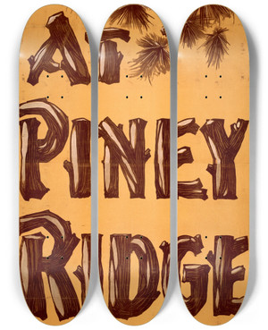 Triptych art skateboard deck of Strobridge And Co The Romantic Drama At Piney Ridge by Strobridge and Co (1910-1954)