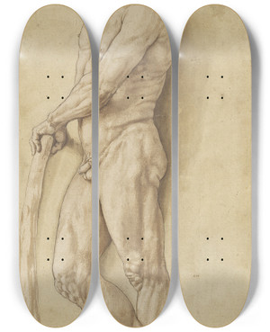 Triptych art skateboard deck of Benvenuto Cellini A Satyr by Benvenuto Cellini (1500-1571)