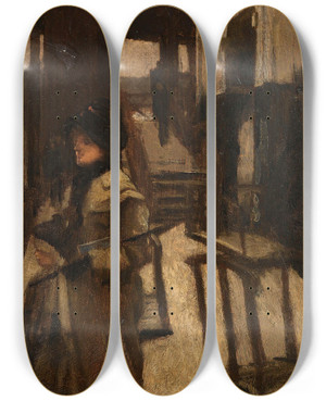 Triptych art skateboard deck of James Tissot La Gare De Lest by James Tissot (1836-1902)