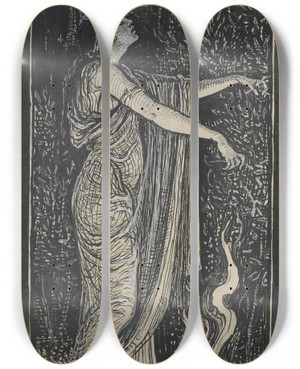 Triptych art skateboard deck of Walter Crane Myrtos Invocation by Walter Crane (1845-1915)