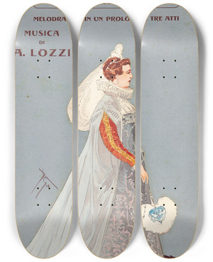 Triptych art skateboard deck of Pipein Gamba Dama Corista_3 by Pipein Gamba (1868-1954)