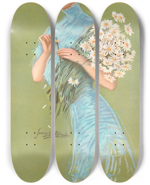 Triptych art skateboard deck of James D Alfred In Daisy Time by James D Alfred (19-20-)