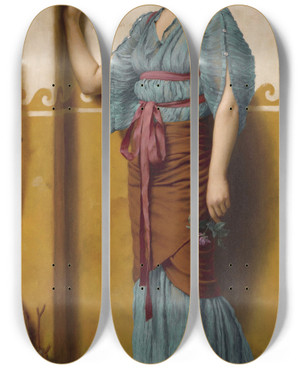 Triptych art skateboard deck of John William Godward The Trysting Place by John William Godward (1861-1922)