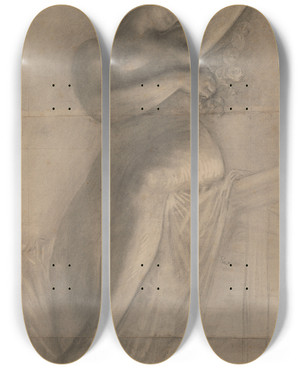 Triptych art skateboard deck of Charles Mertens Figure Study_2 by Charles Mertens (1865-1919)