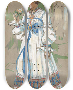 Triptych art skateboard deck of Plinio Codognato Olga Con Strascico by Plinio Codognato (1878-1940)