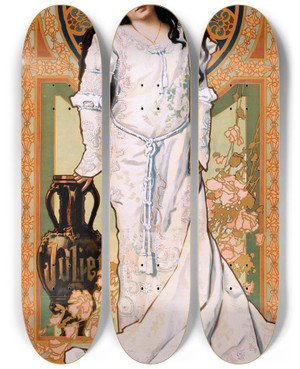Triptych art skateboard deck of Strobridge Co Lith Julia Arthur As Juliet by Strobridge Co Lith (1847)