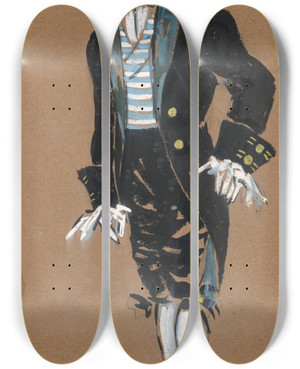 Triptych art skateboard deck of Plinio Codognato Trembinzki Rambaldelli by Plinio Codognato (1878-1940)