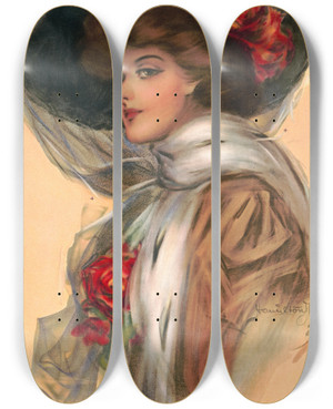 Triptych art skateboard deck of Hamilton King From Broadway by Hamilton King (1871-1941)