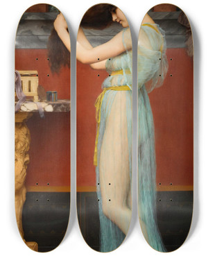 Triptych art skateboard deck of John William Godward Preparing For The Bath by John William Godward (1861-1922)