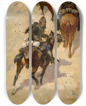 Triptych art skateboard deck of Frederic Remington Scouts Climbing A Mountain by Frederic Remington (1861-1909)