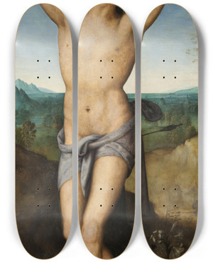 Triptych art skateboard deck of Pietro Perugino St Sebastian by Pietro Perugino (1450-1523)