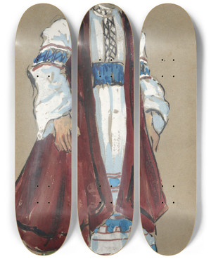 Triptych art skateboard deck of Plinio Codognato Praskovia by Plinio Codognato (1878-1940)