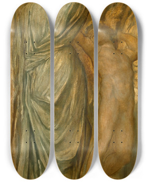 Triptych art skateboard deck of George Frederic Watts Study For Love And Death by George Frederic Watts (1817-1904)