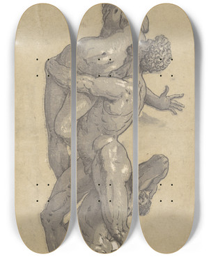 Triptych art skateboard deck of Andrea Andreani The Rape Of Asabine_1 by Andrea Andreani (1540-1623)