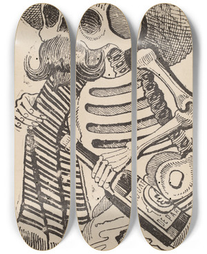 Triptych art skateboard deck of Jos Guadalupe Posada Calavera Maderista by Jose Guadalupe Posada (1852-1913)