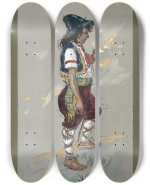 Triptych art skateboard deck of Plinio Codognato 2 Comparse Ragazzi by Plinio Codognato (1878-1940)