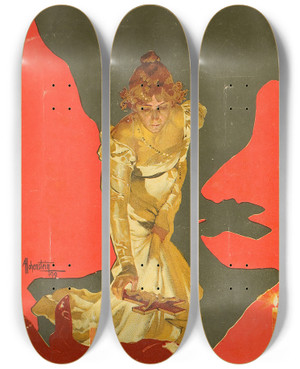 Triptych art skateboard deck of Adolfo Hohenstein Tosca by Adolfo Hohenstein (1854-1928)