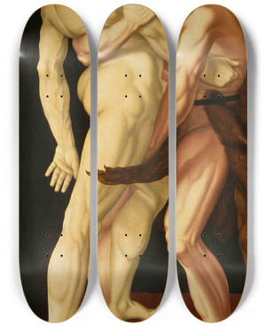 Triptych art skateboard deck of Hans Baldung Heracles And Antaeus by Hans Baldung (1484-1545)