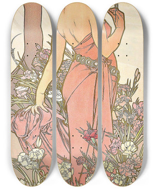 Triptych art skateboard deck of Alphonse Mucha The Carnation by Alphonse Mucha (1860-1939)