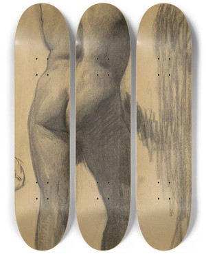 Triptych art skateboard deck of Emil Alexayolexk Study Of A Man Leaning On A Wall by Emil Alexay-Olexk