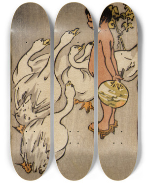 Triptych art skateboard deck of Helen Hyde Complaints by Helen Hyde (1868-1919)