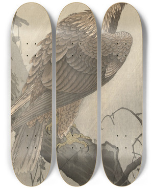 Triptych art skateboard deck of Ohara Koson Eagle On Tree Branch by Ohara Koson (1877-1945)
