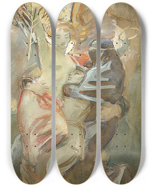 Triptych art skateboard deck of John Singer Sargent Study For Death And Victory by John Singer Sargent (1856-1925)
