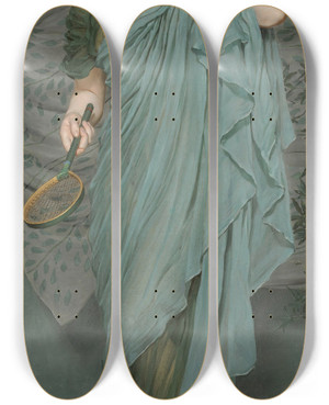 Triptych art skateboard deck of Albert Joseph Moore Battledore by Albert Joseph Moore (1841-1893)