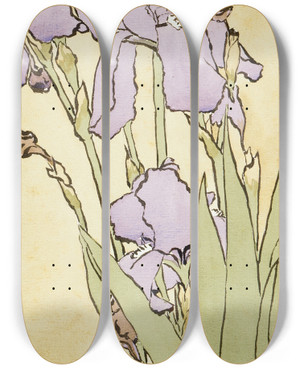 Triptych art skateboard deck of Hannah Borger Overbeck Iris by Hannah Borger Overbeck (1870-1931)