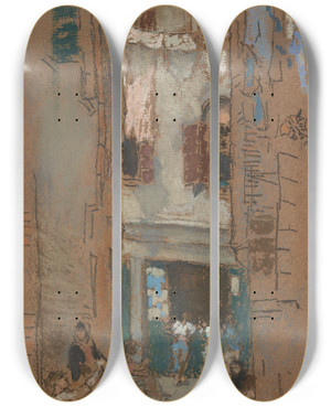 Triptych art skateboard deck of James Abbott Mcneill Whistler Bead Stringers_2 by James Abbott Mcneill Whistler (1834-1903)